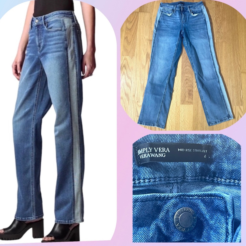 ✅Women’s SIMPLY VERA VERAWANG Mid Rise Straight Blue Denim Jeans 6